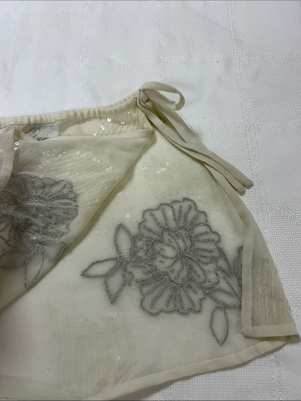 Embroidered Ivory Floral Wrap sheer Skirt image 3
